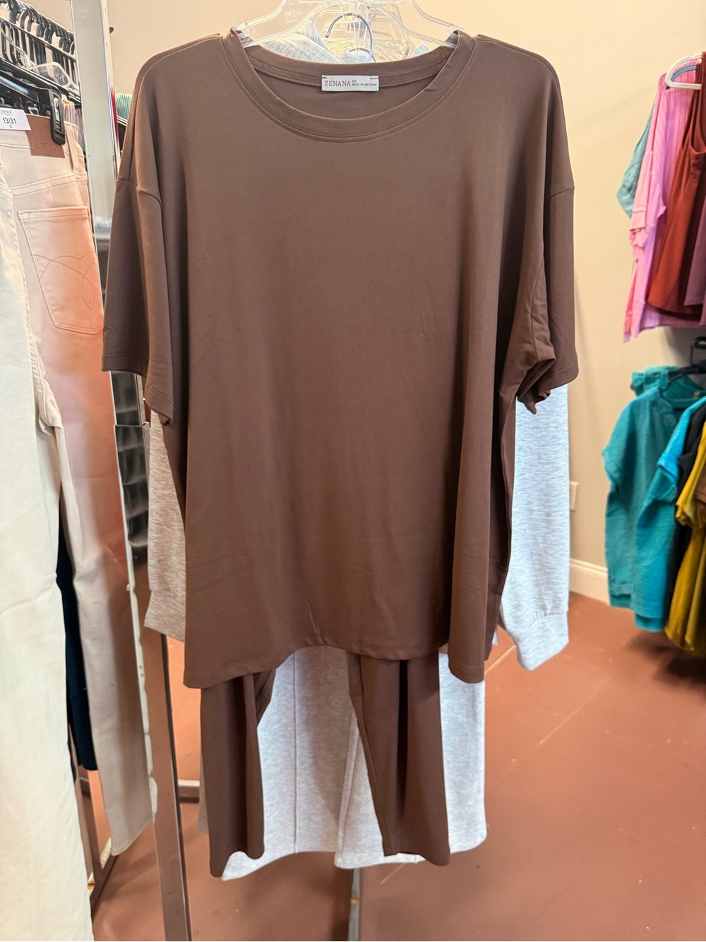 Zenana Relaxed Fit Brown Women's Tee and leggings set